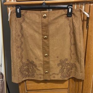 Brown Faux Suede Button-Front Skirt New
